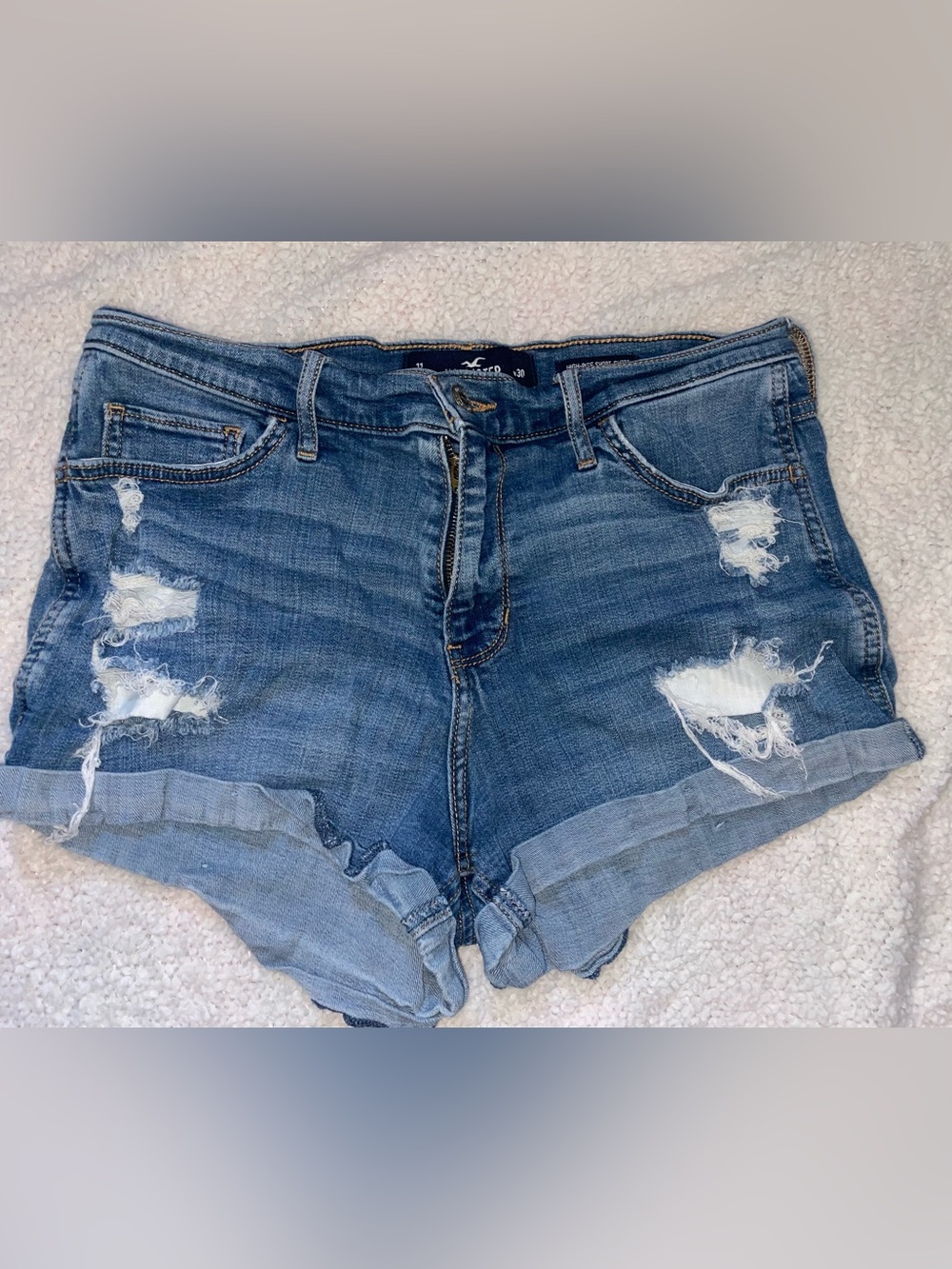 Hollister Light Blue Distressed Roll-Cuff Denim Shorts